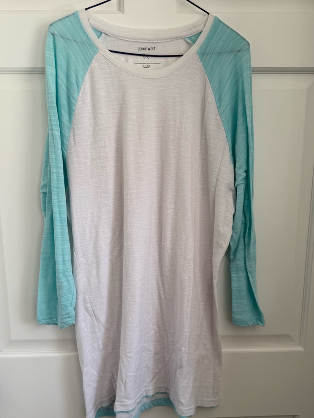 White and Turquoise Raglan Style Long Sleeve Tee